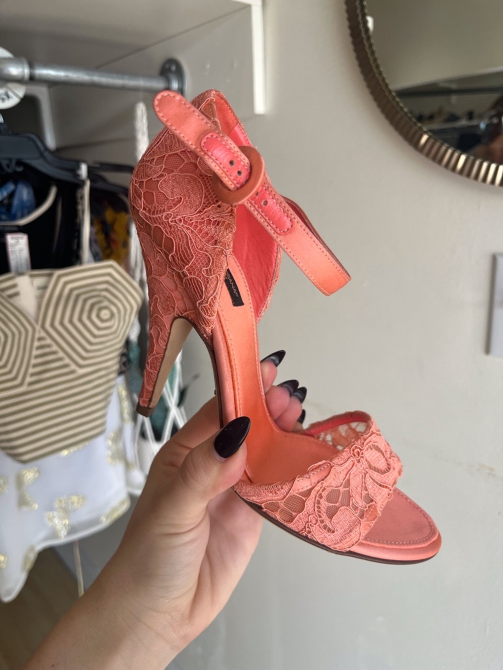 Dolce & Gabbana Coral Lace Ankle-Strap Heels
